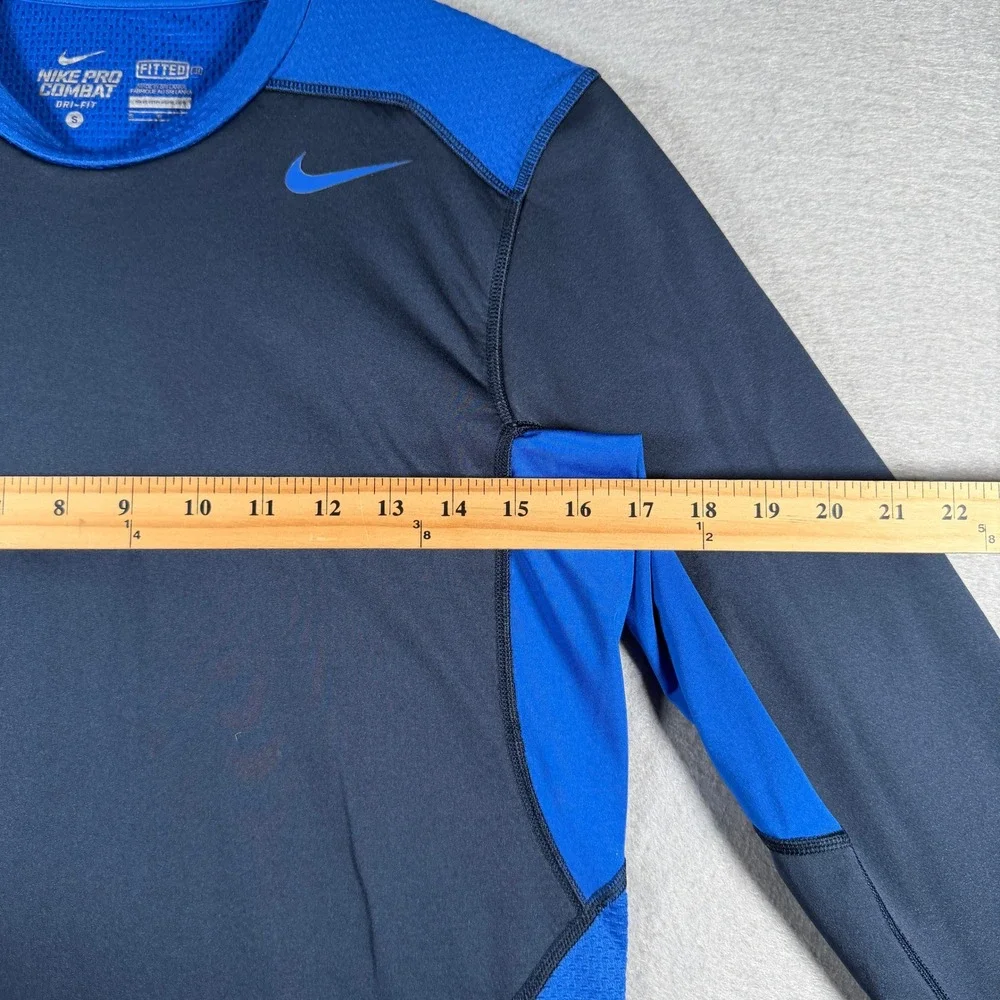 Nike Pro Combat Hyperwarm Shield Men Blue Navy Dri-Fit Training Top Small 635270